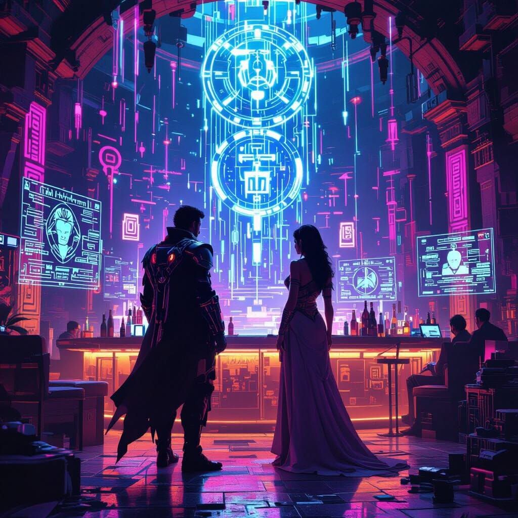 Greek Gods Convene in Cyberpunk Speakeasy