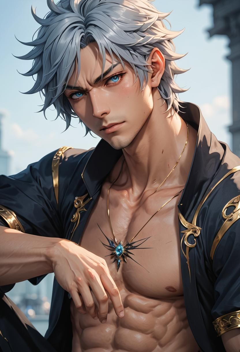 Anime Demon Prince with Flowing Silver Hair