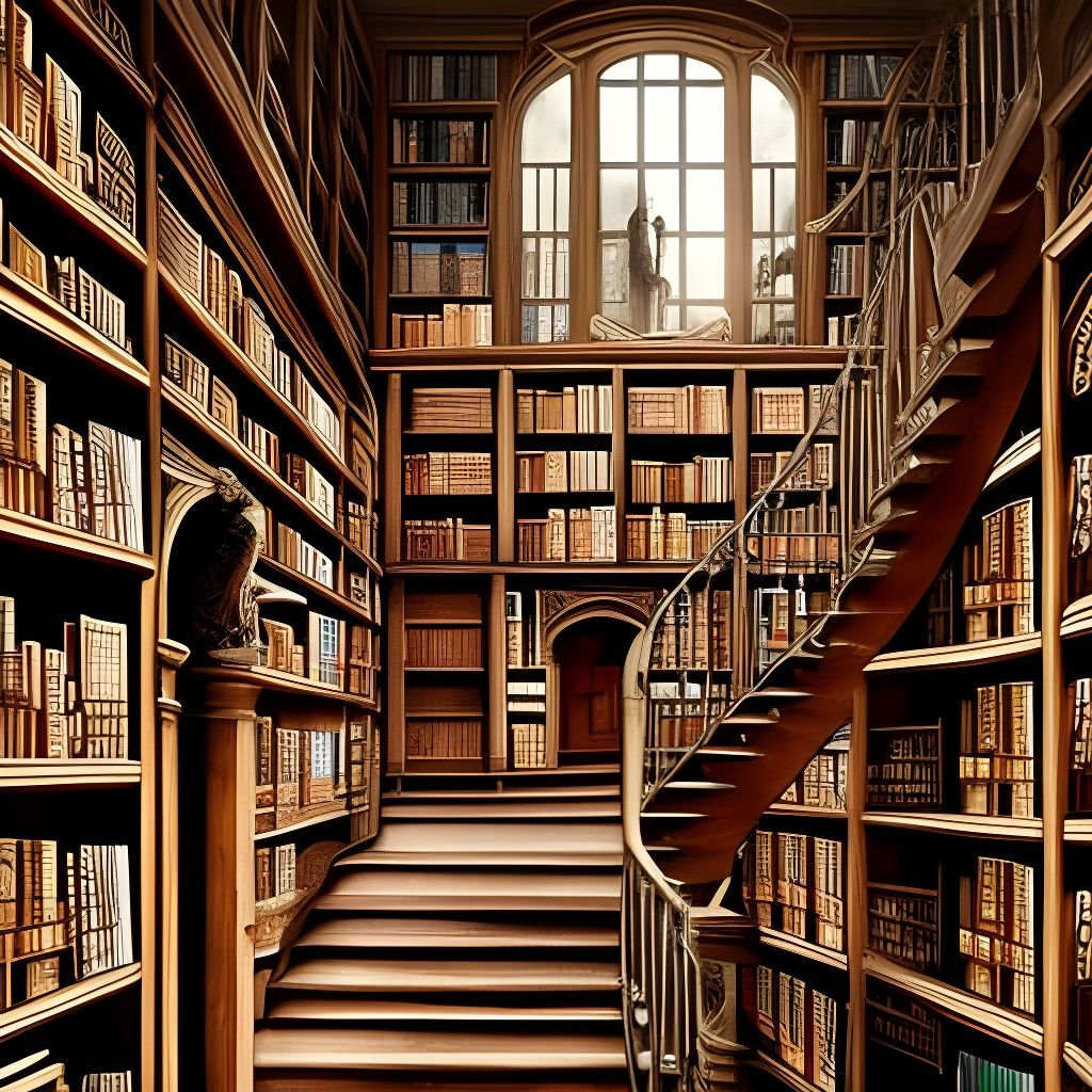 Magical Library with Dream Staircase in Photorealism