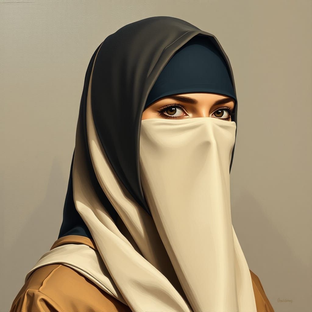 Minimalist Oil Painting of Woman in Niqab