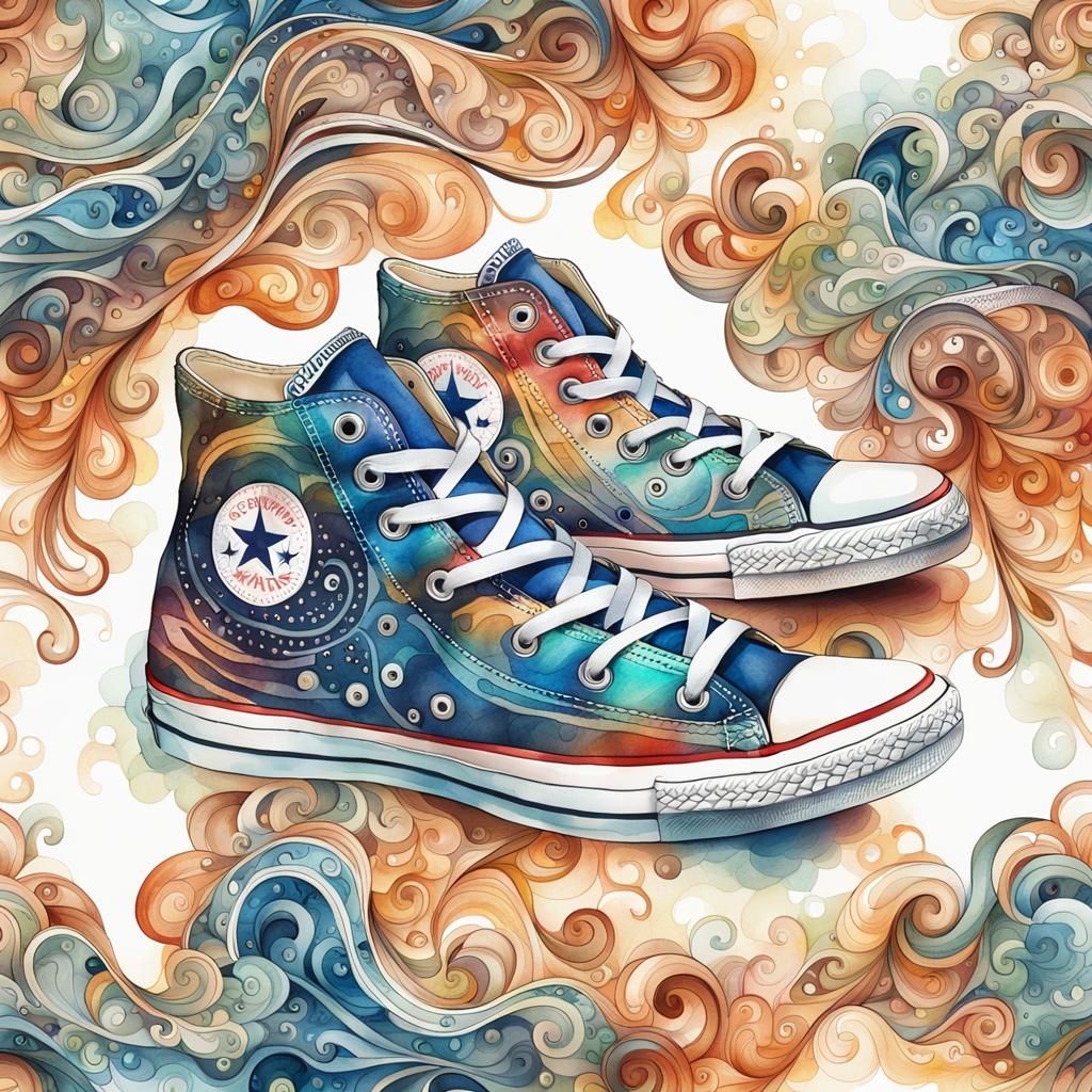 Watercolor Converse Sneakers with Zentangle Details