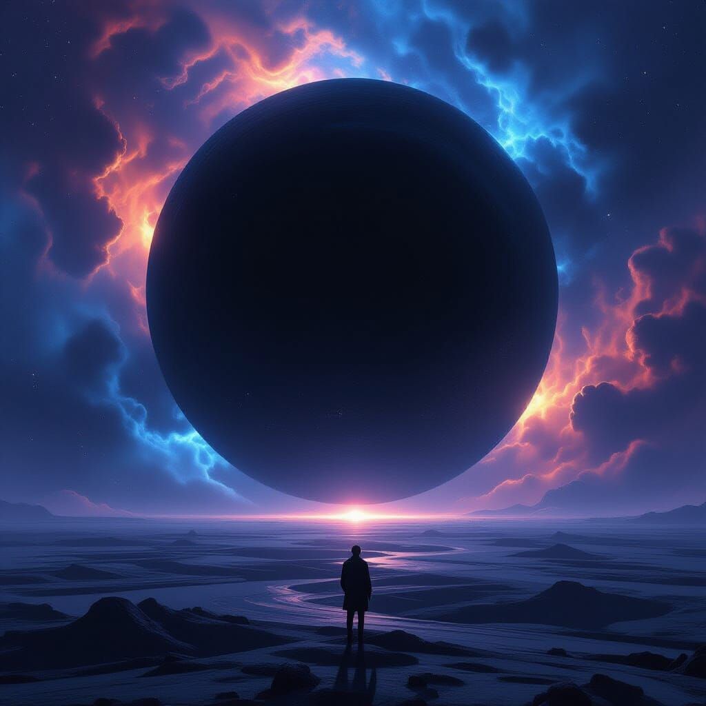 Cosmic Surrealism: Planet and Black Hole in Deep Space