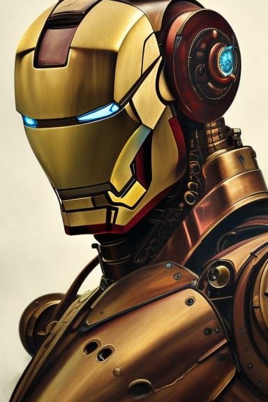 Steampunk Clockwork Iron Man Portrait in Detailed Digital Ar...