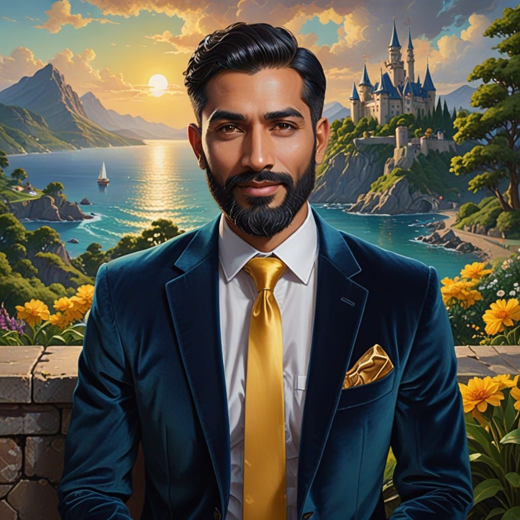 Smiling Man in Velvet Suit, Impressionist Oil Painting