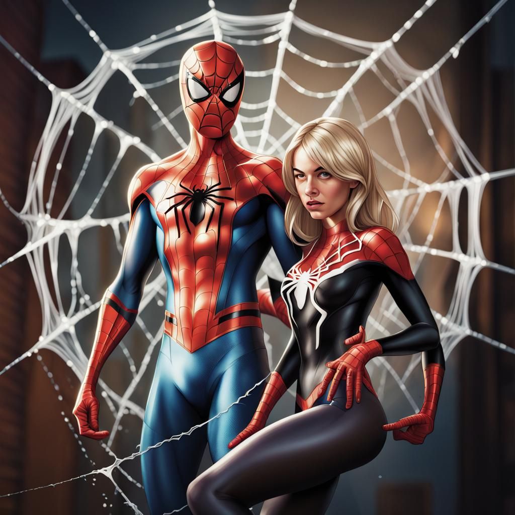 Spider-Man and Gwen Stacy: Hyperrealistic Splash Art