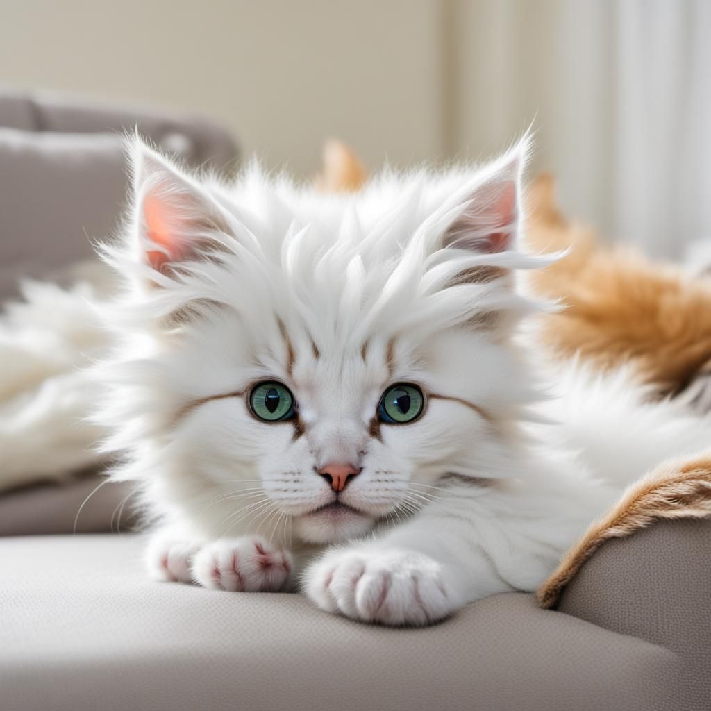 Fluffy Kitten Relaxing on Sofa