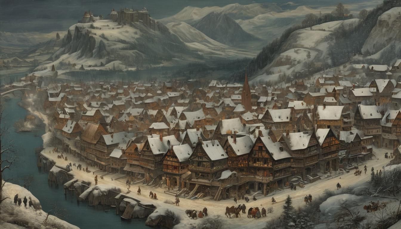 Alpine Village in Snow, Northern Renaissance Style