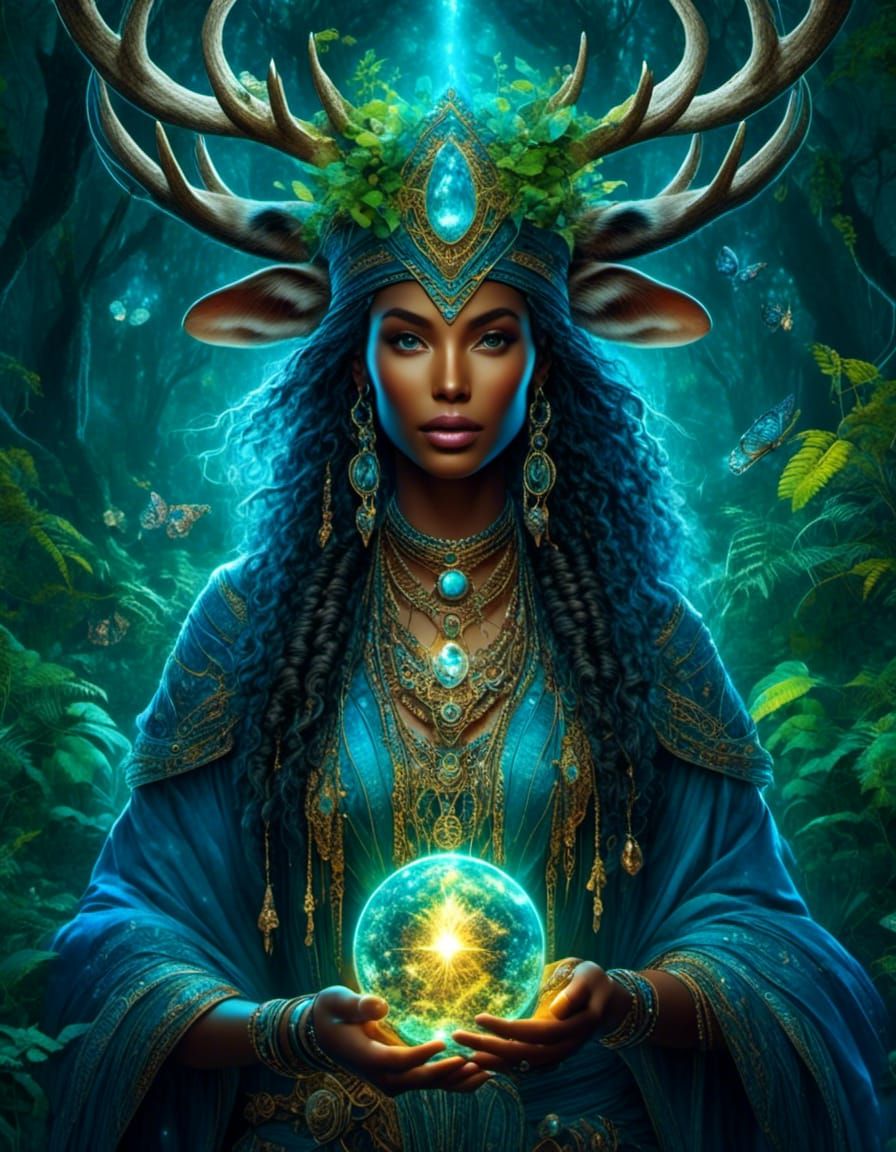 Magical Sorcerer in Enchanted Forest, Digital Illustration