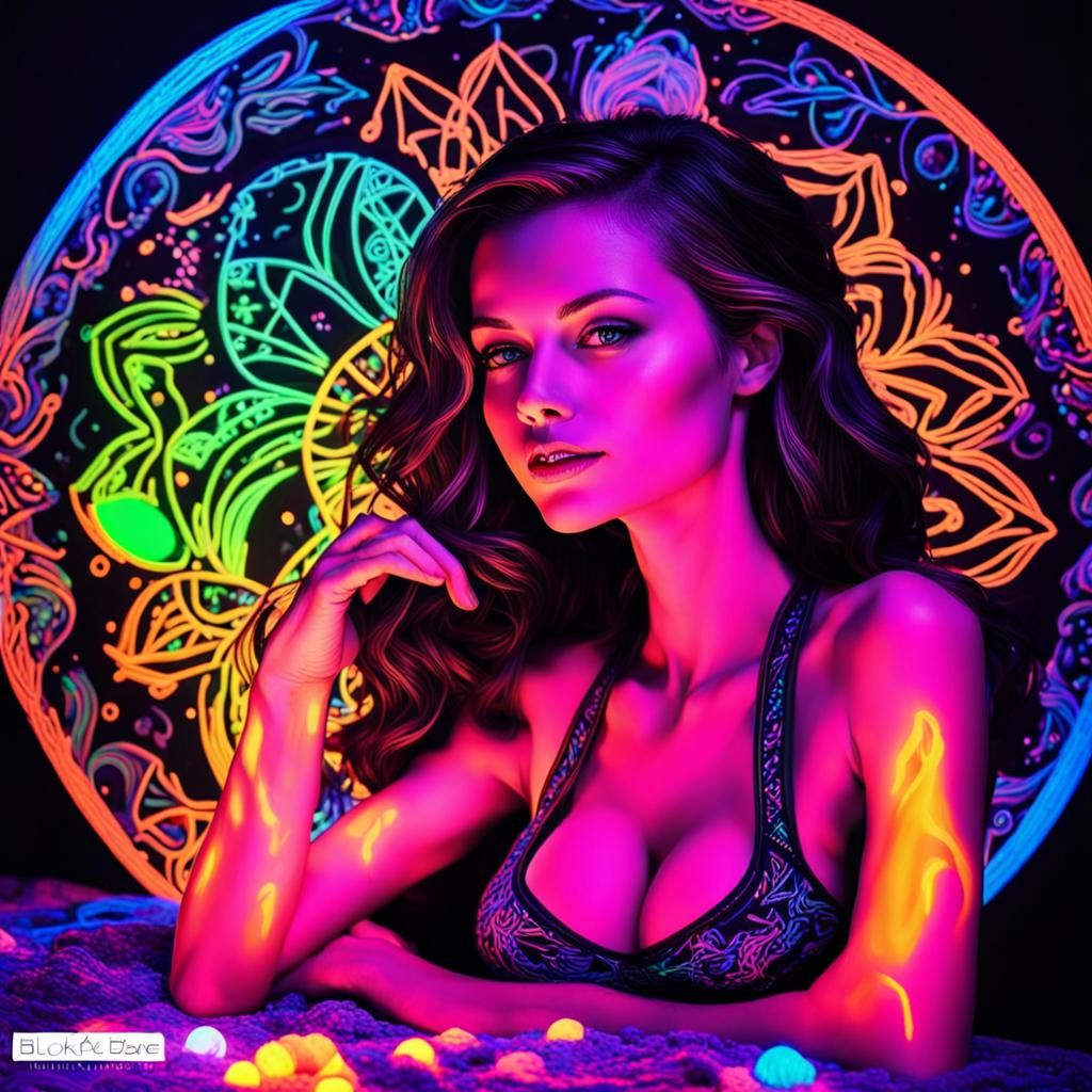 Bikini Model in Black Light Art