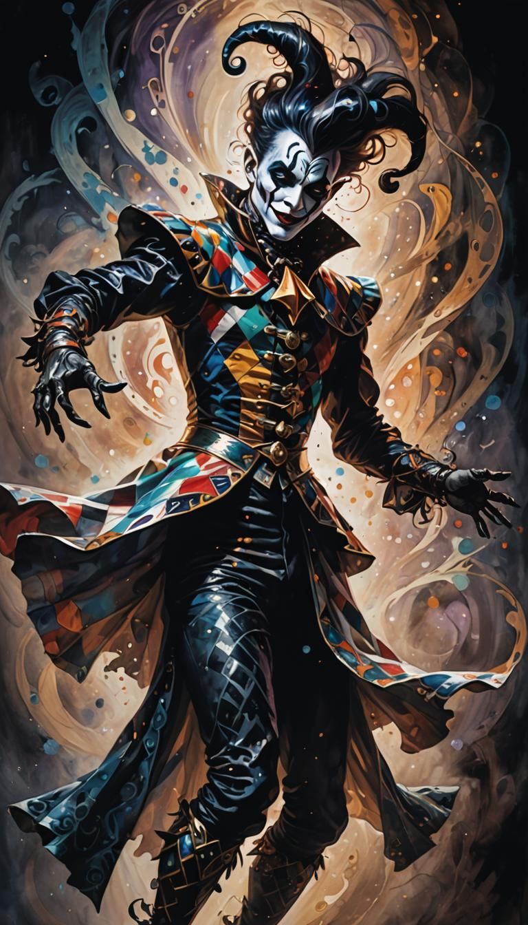 Mystical Harlequin Dancer in Midnight Fantasy