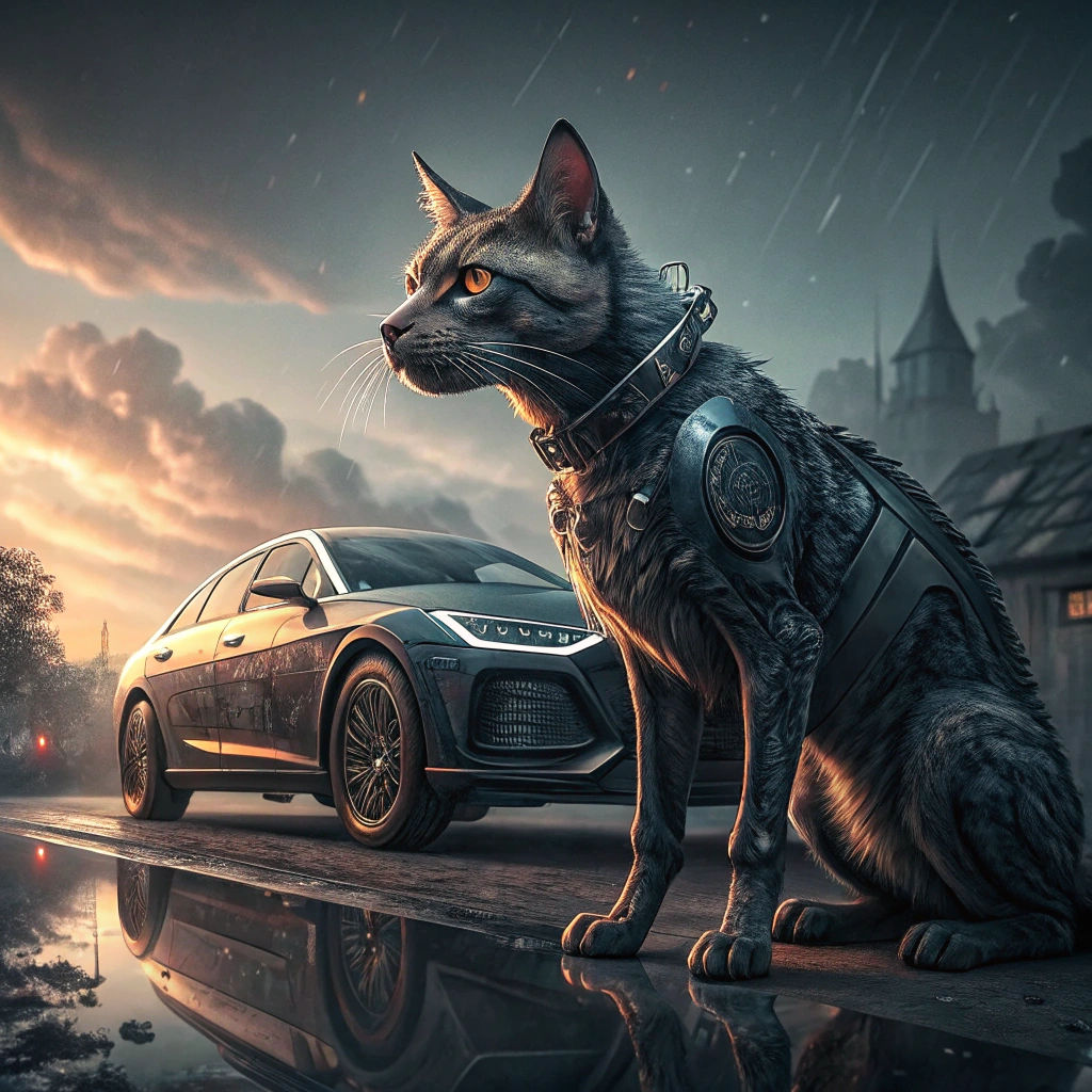 Terrifying Cat-Dog-Car Fusion in Photorealistic Style