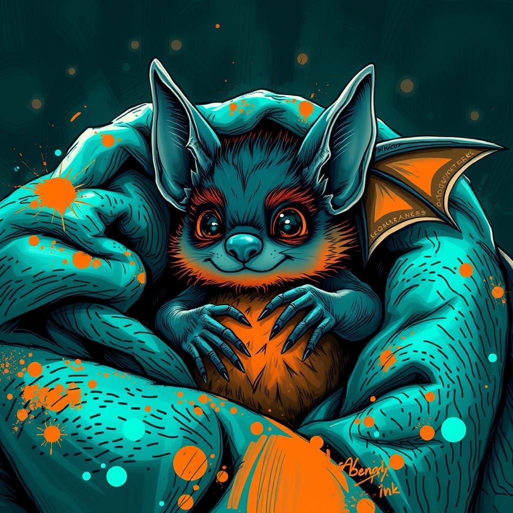 Whimsical Bat in Cozy Blanket Scene
