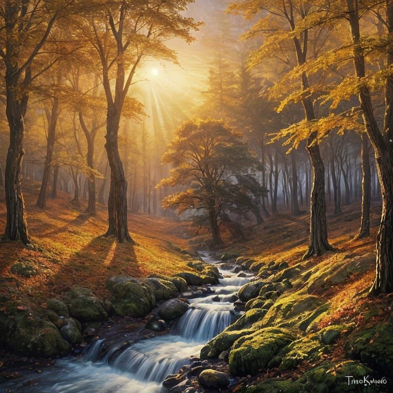 Golden Orb in Ethereal Autumn Woods