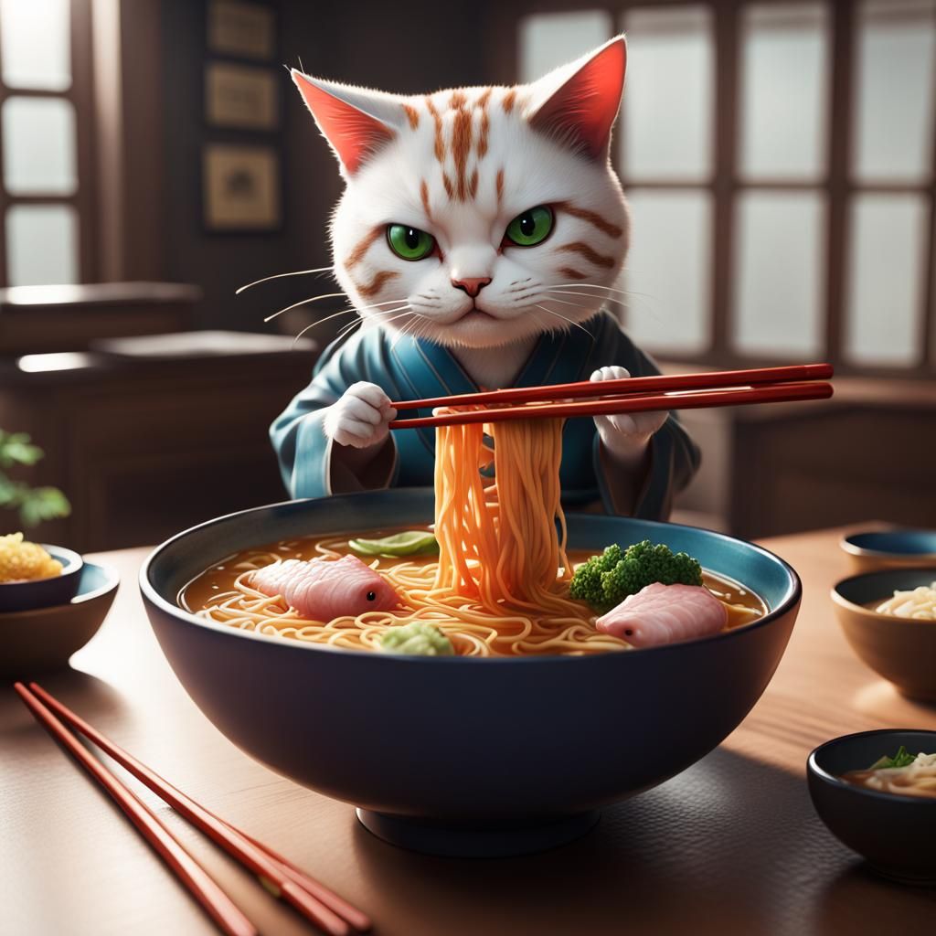 Karate Cat Eats Ramen: Digital Art on Artstation