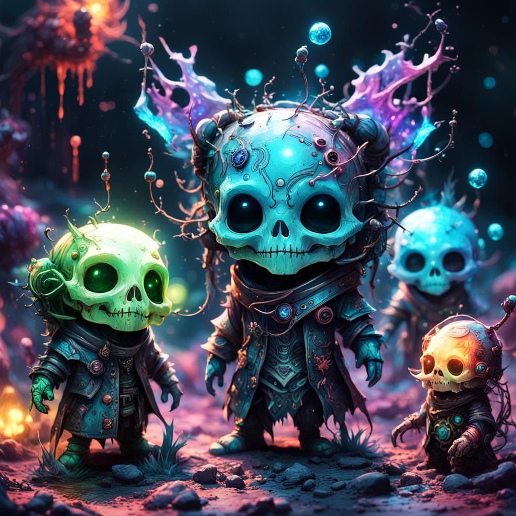 Bioluminescent Chibi Figure in Gothic Art Style