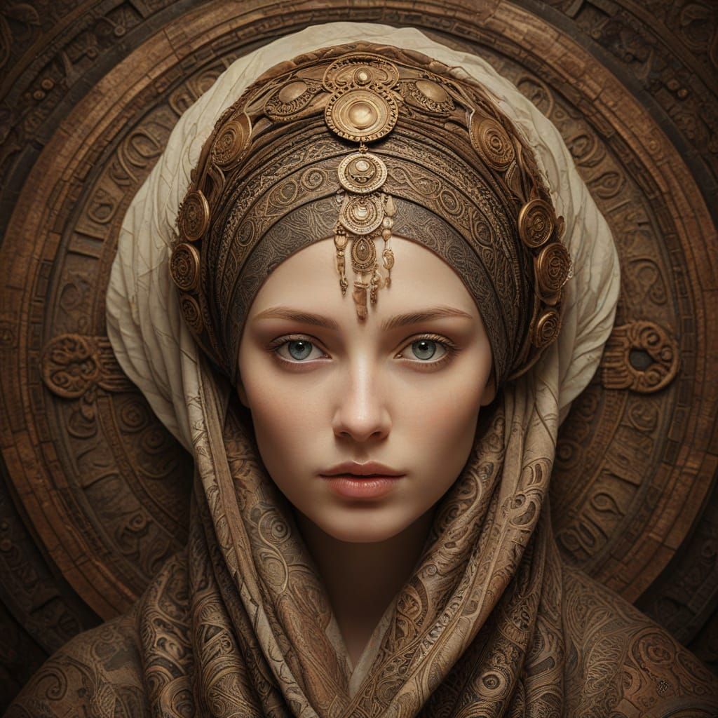 Ethereal Renaissance Woman in Byzantine Halo