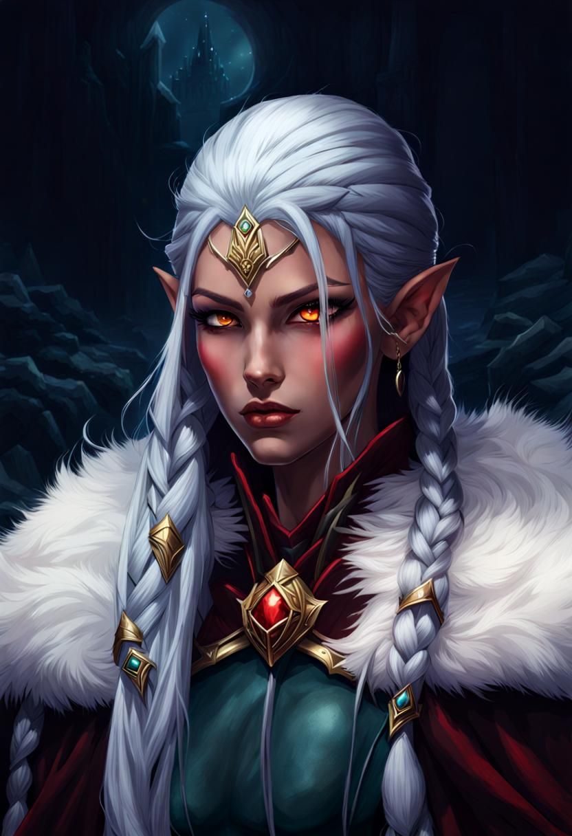 Red Elf with Braided Hair in Gothic Style