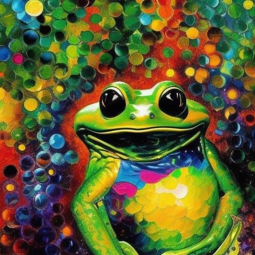 Psychedelic Frog Portrait in Non-Euclidean Chamber