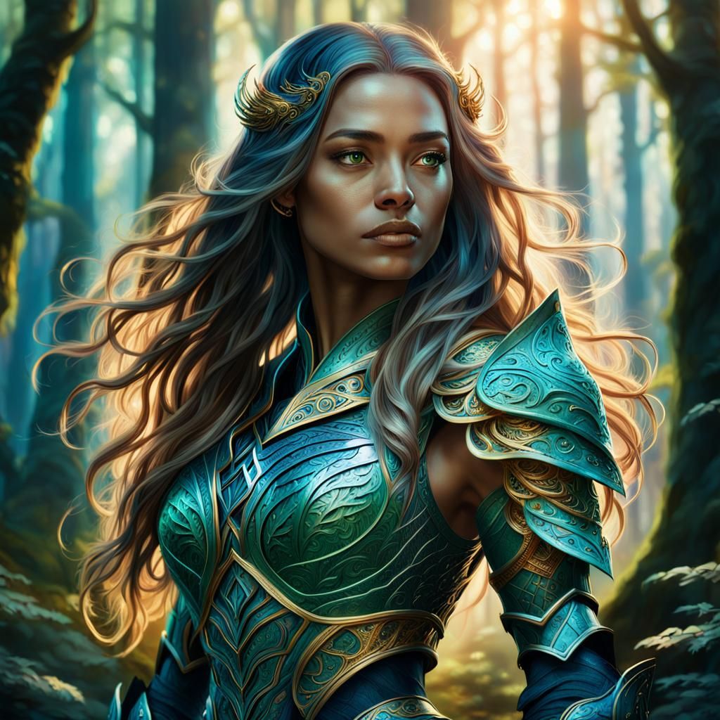 Mystical Forest Guardian in Art Nouveau Style