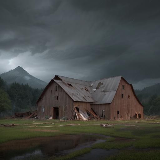 Demolished Barn After Rain: Matte Painting