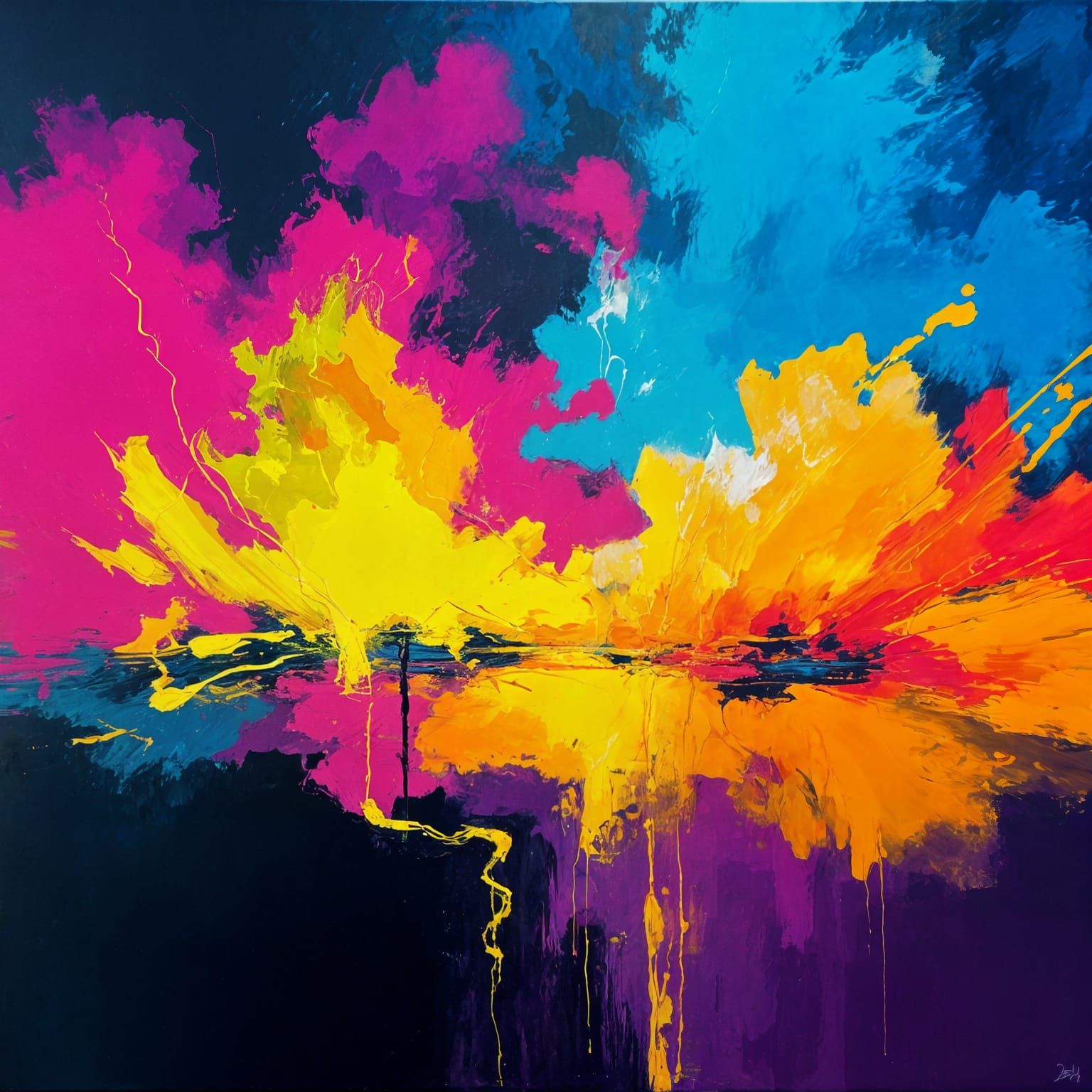 Vibrant Abstract Painting in Fluorescent Colors