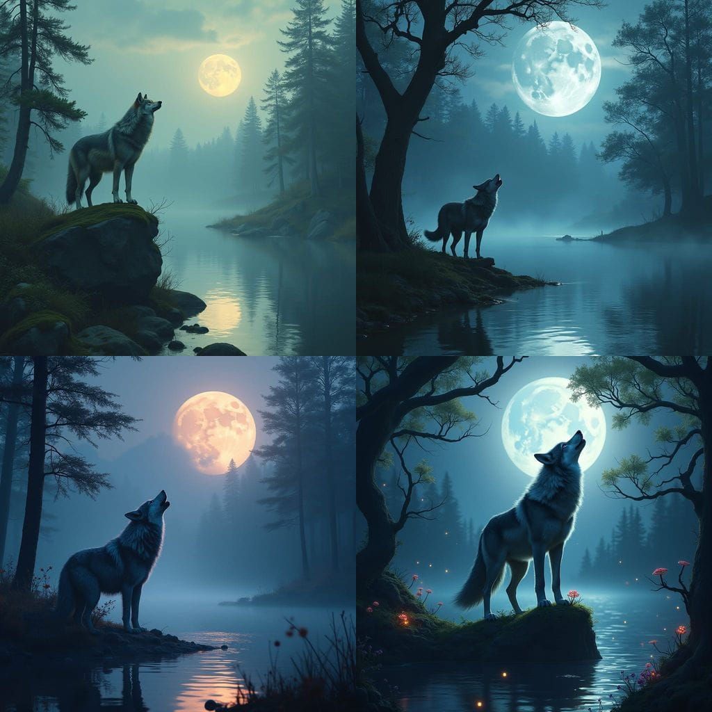Moonlit Forest Wolf in Vibrant Hues