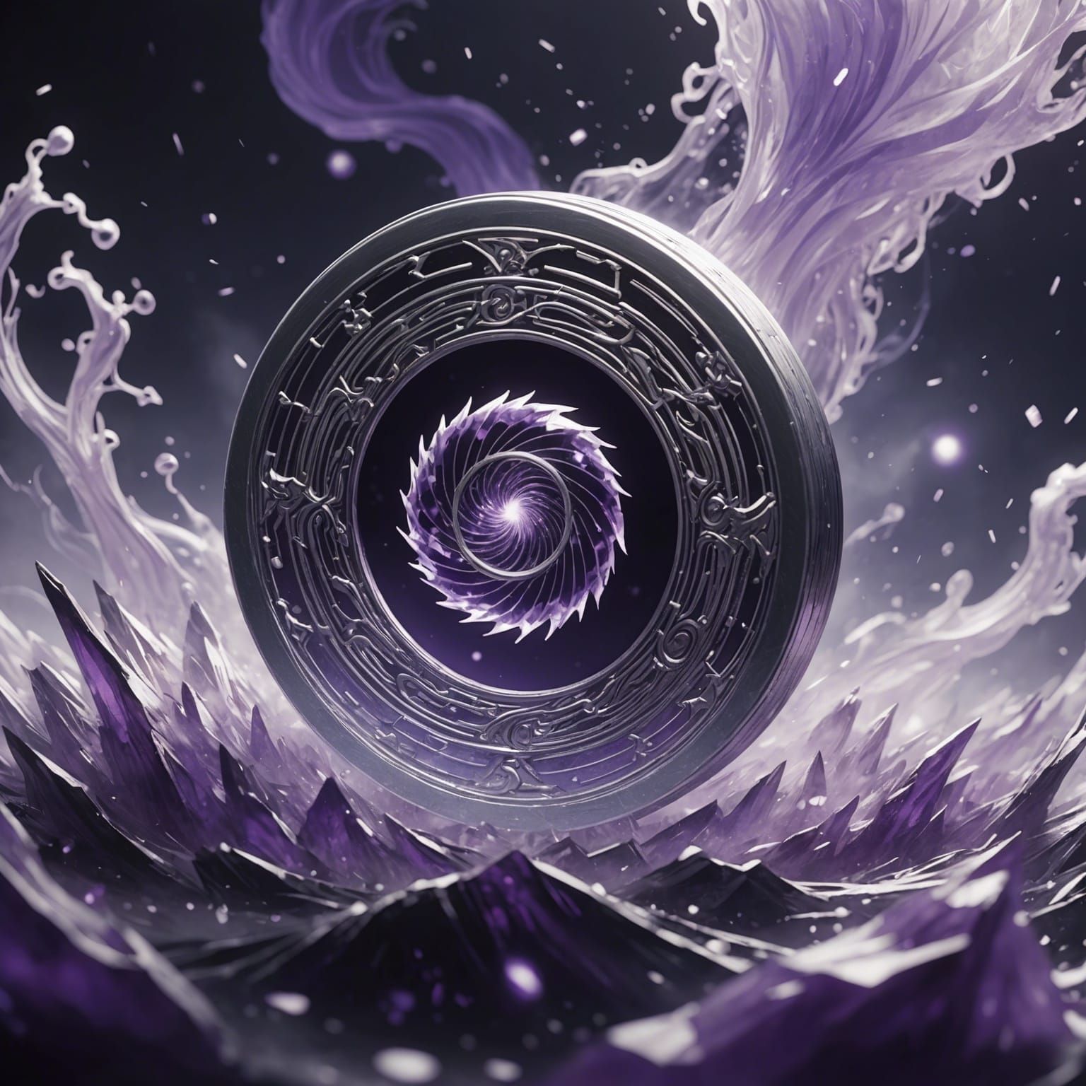 Sentient Purple Crystal Forming Platinum Coin, Anime Style