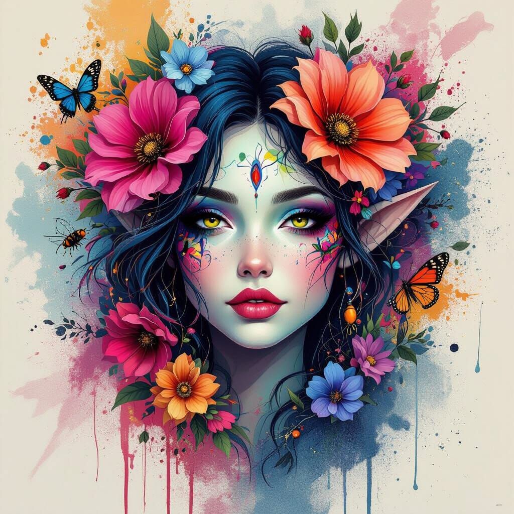 Whimsical Fae Face in Graffiti Art Style