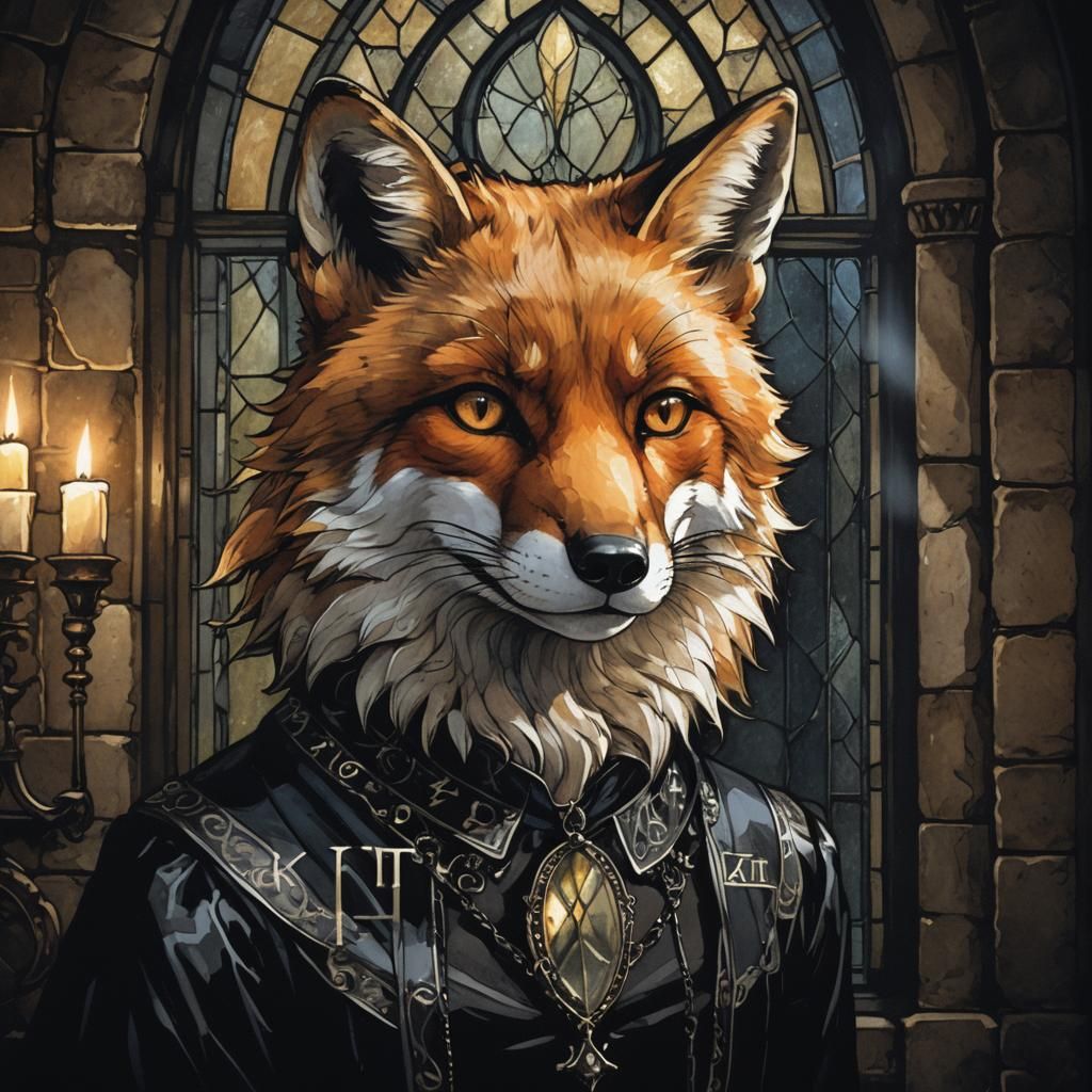 Gothic Fox Portrait in Dark Academia Style
