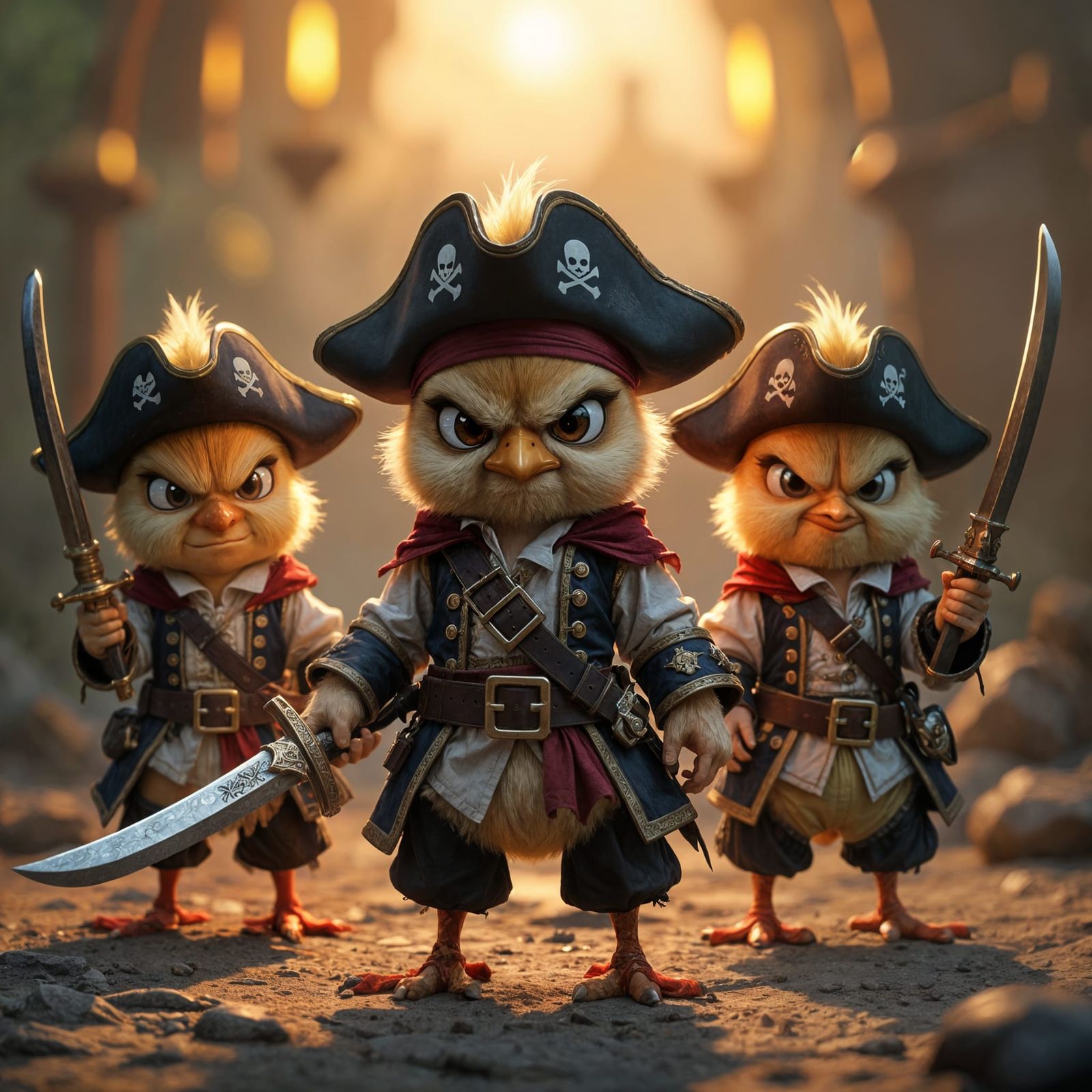 Three Pirate Chicks Ready for Battle