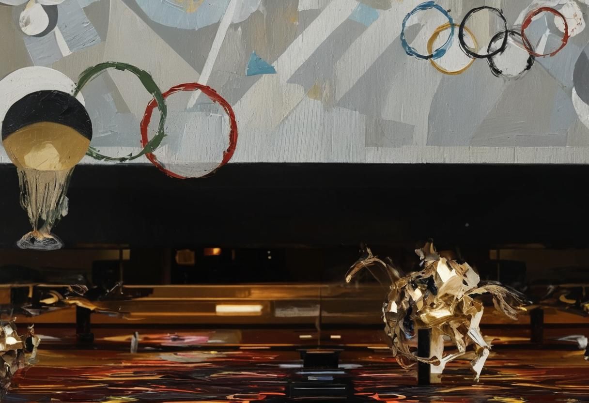 Abstract Expressionist Painting with Swirling Geometric Shap...