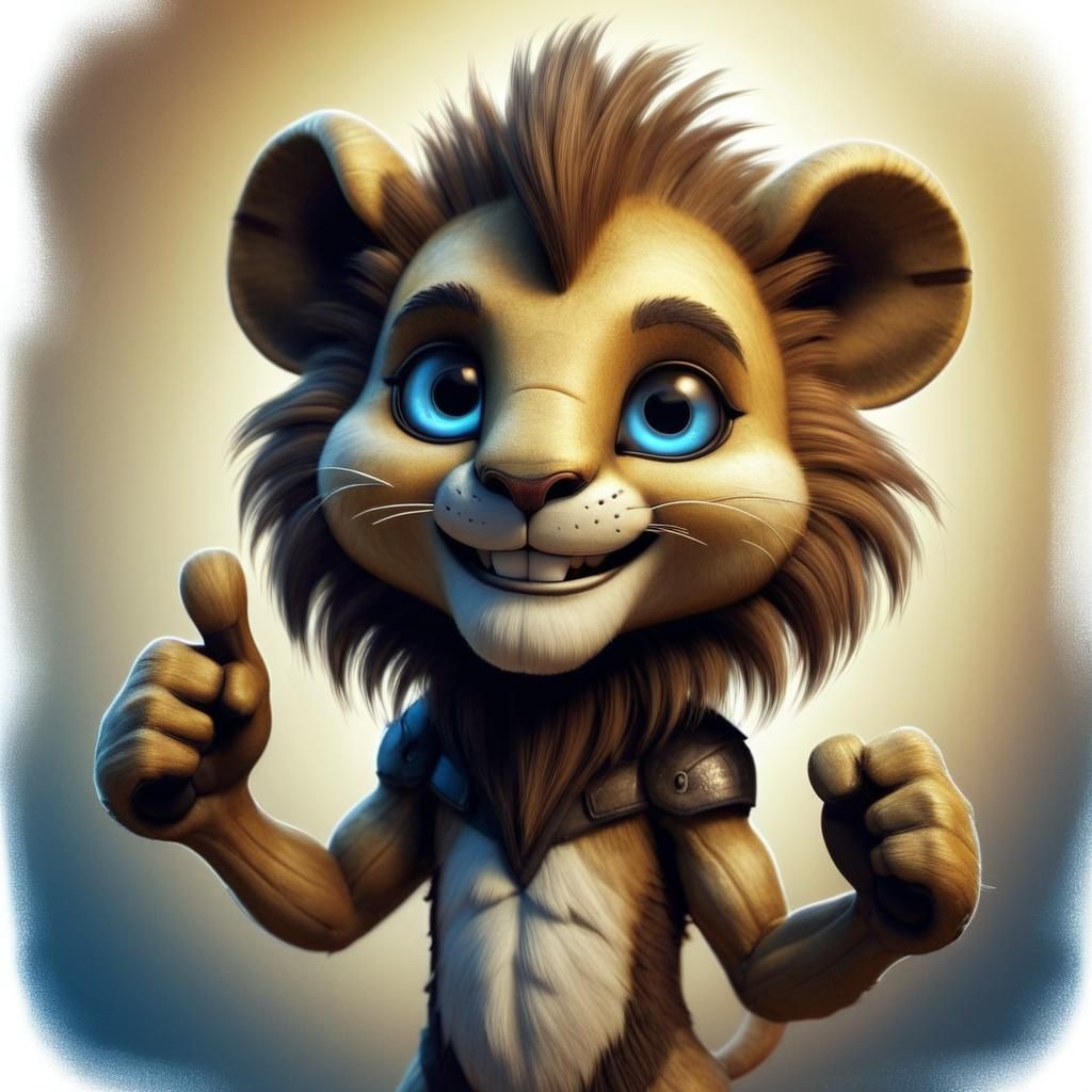 Cartoon Lion-Rodent Hybrid Exudes Positivity