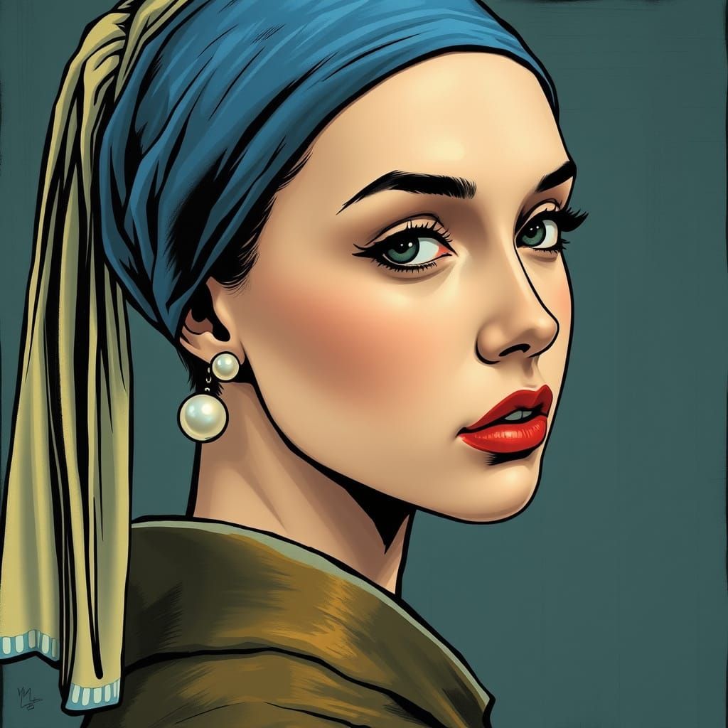 Girl with Pearl Earring in Comic Book Style
