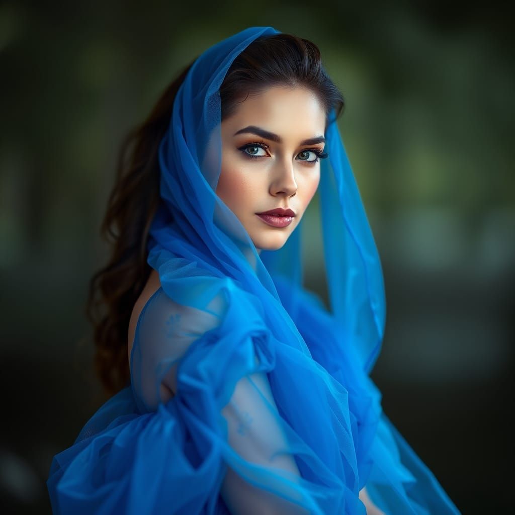Woman in Translucent Blue Gown: Fantasy Portrait