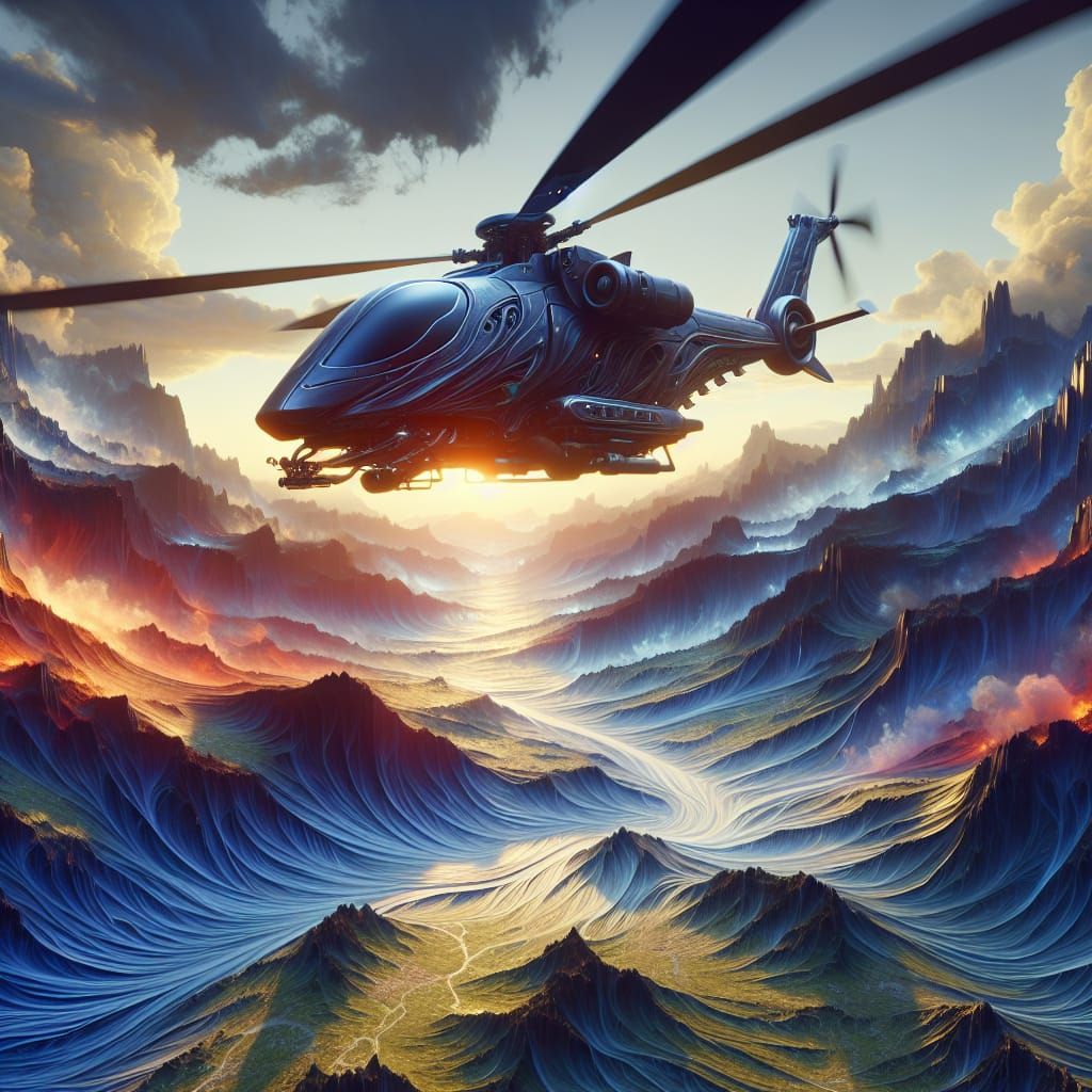 Fantastical Helicopter Soaring Above Detailed Landscape