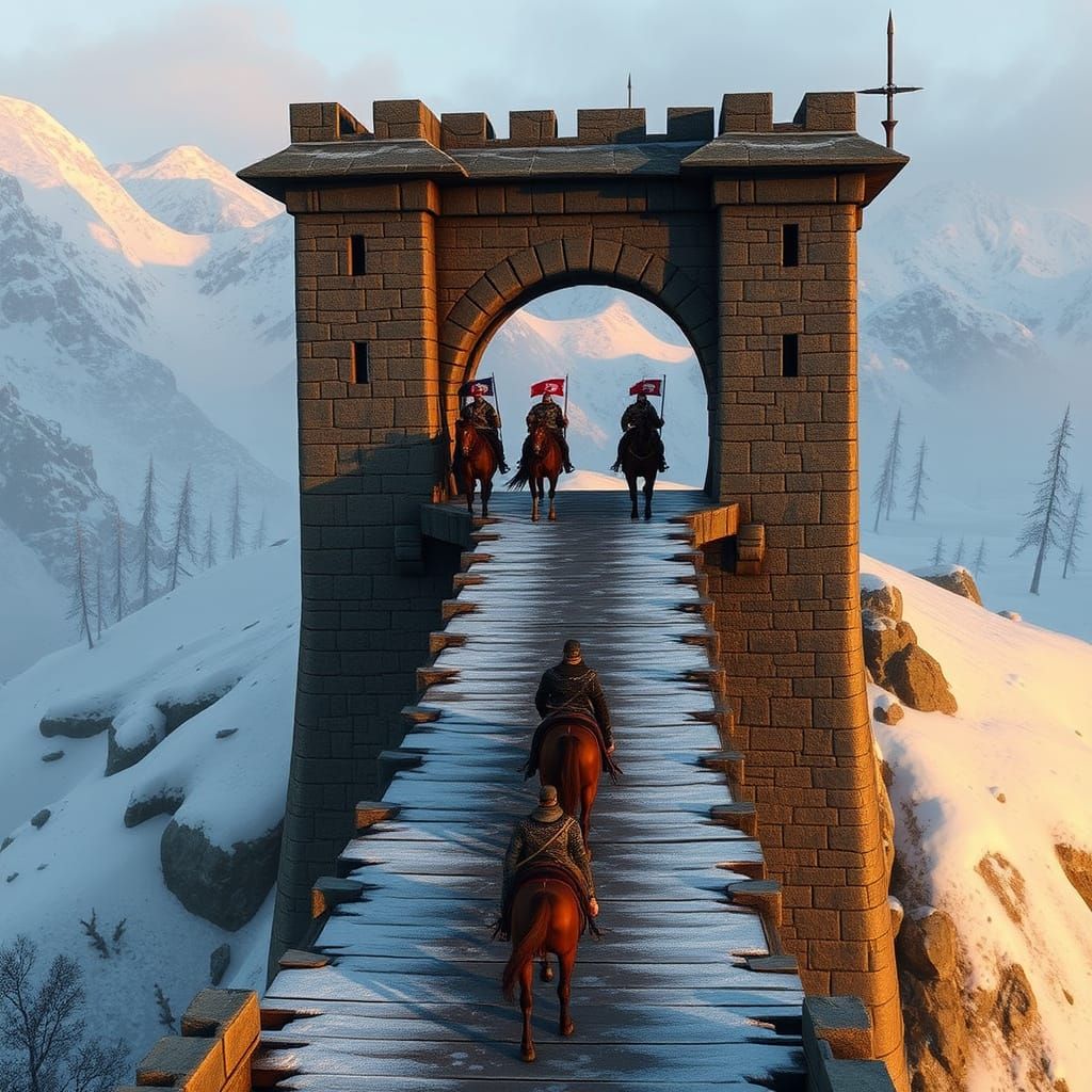 Immersive Skyrim Outpost Scene in a Cyberpunk Aesthetic