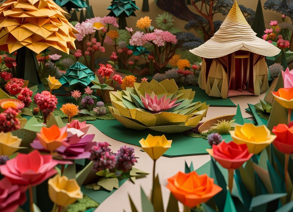 Origami blooming garden
