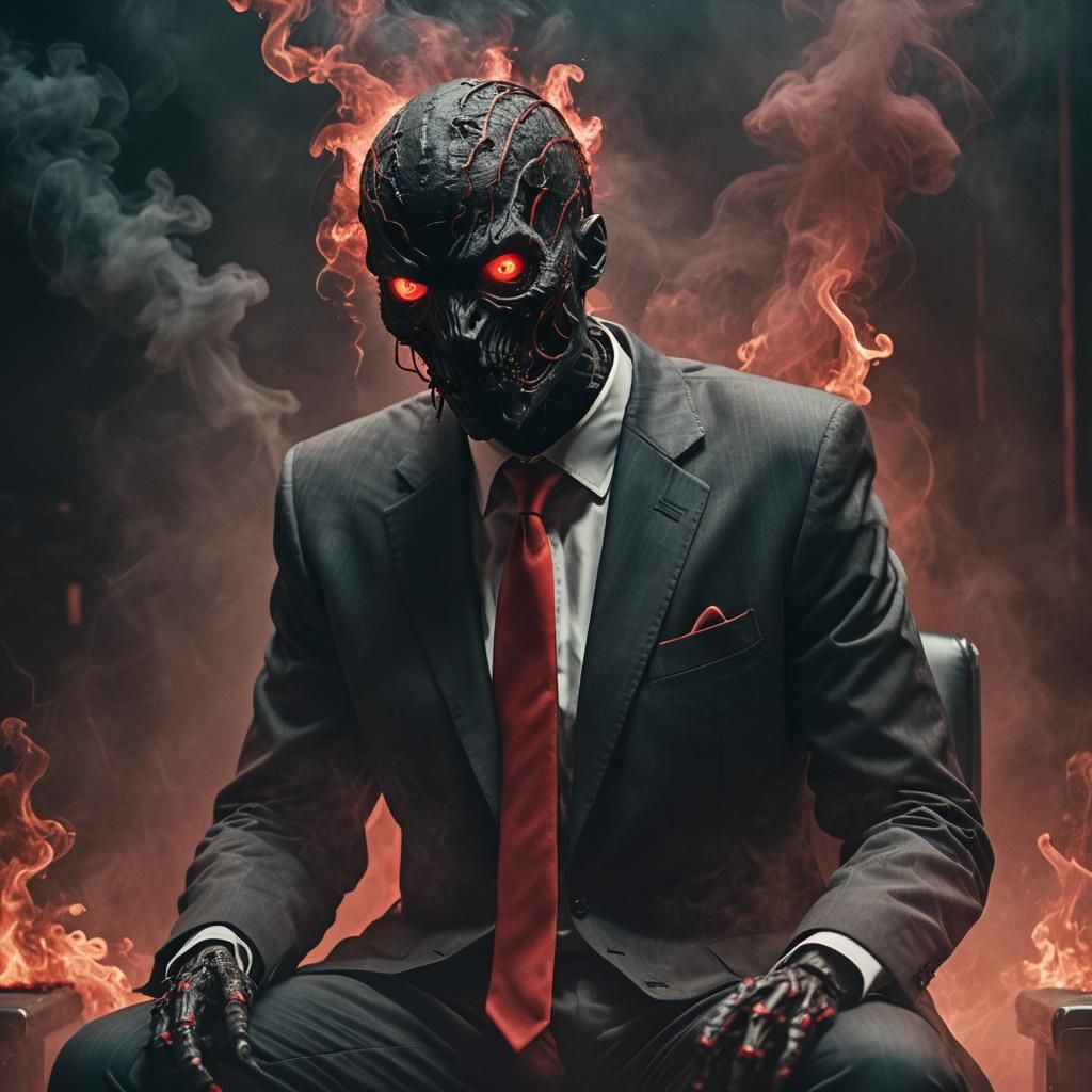 Eerie Smoke Figure in Suit: Cinematic Still