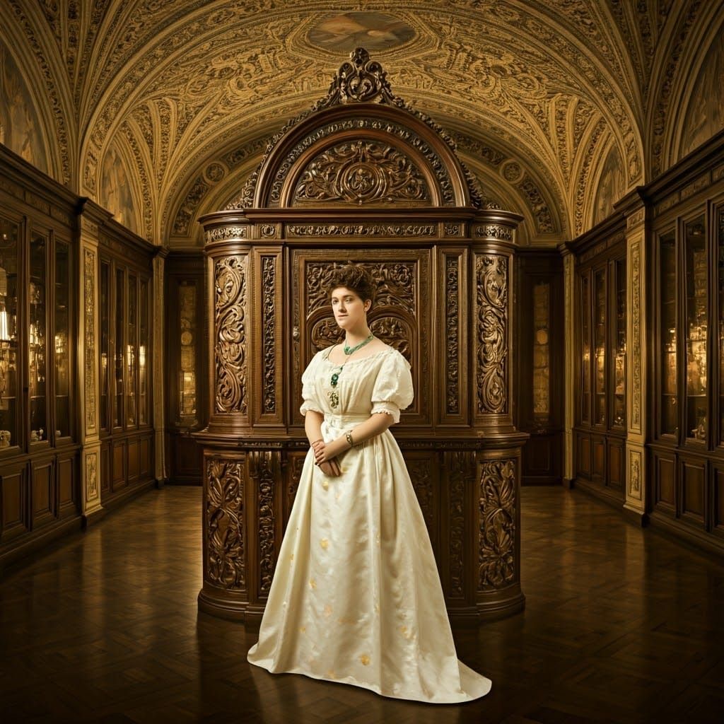 Woman in Hungarian Opal Jewellery, Art Nouveau Style