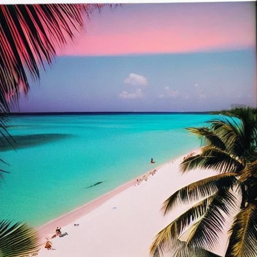 Paradise Beach at Dawn in Polaroid Style