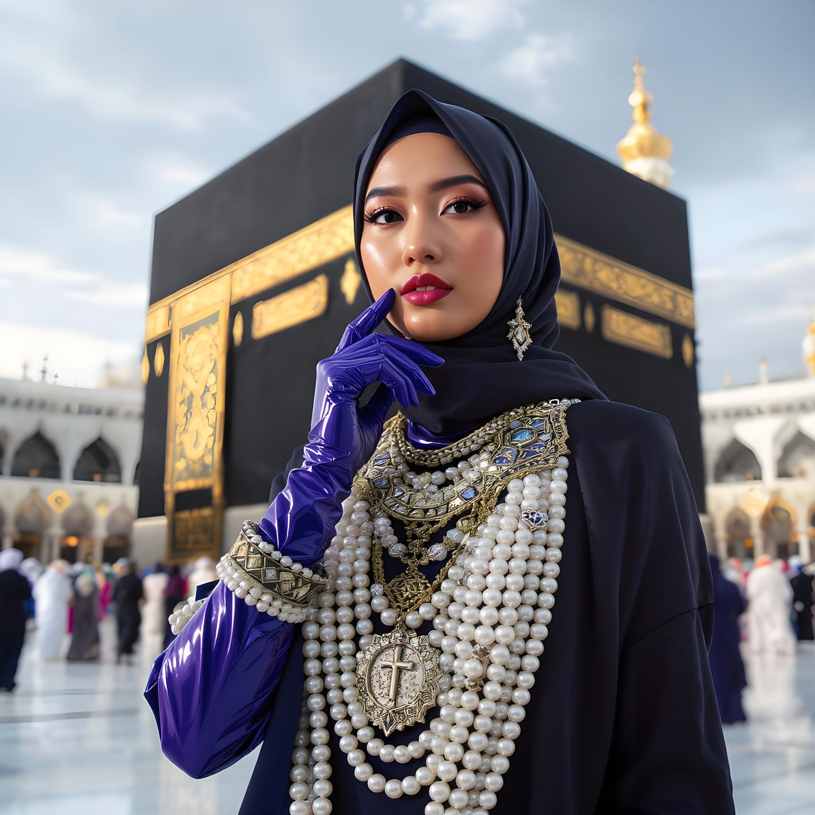 Woman in Hijab at Ka'bah in Futuristic Style