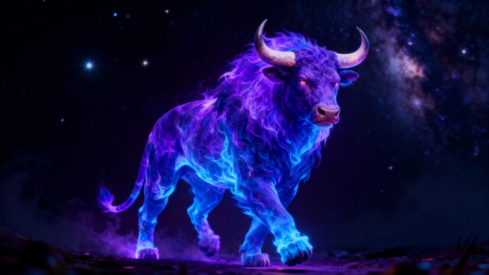 Fiery Bull Avatar in Cosmic Darkness