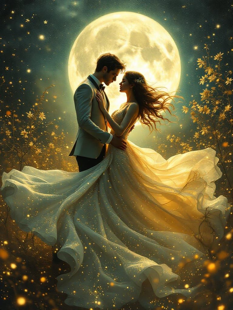Dreamlike Waltz Under the Moon in Surreal Style