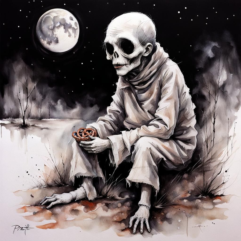 Pretzel Ghost Moonscape in Dark Fantasy Style