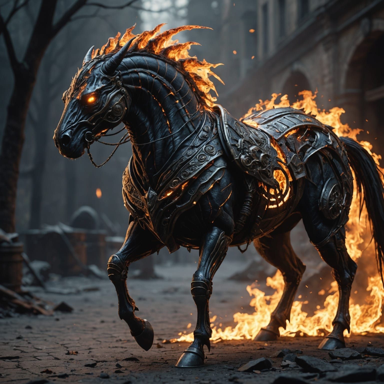 Demonic Alien Fire Horse and Dark Knight