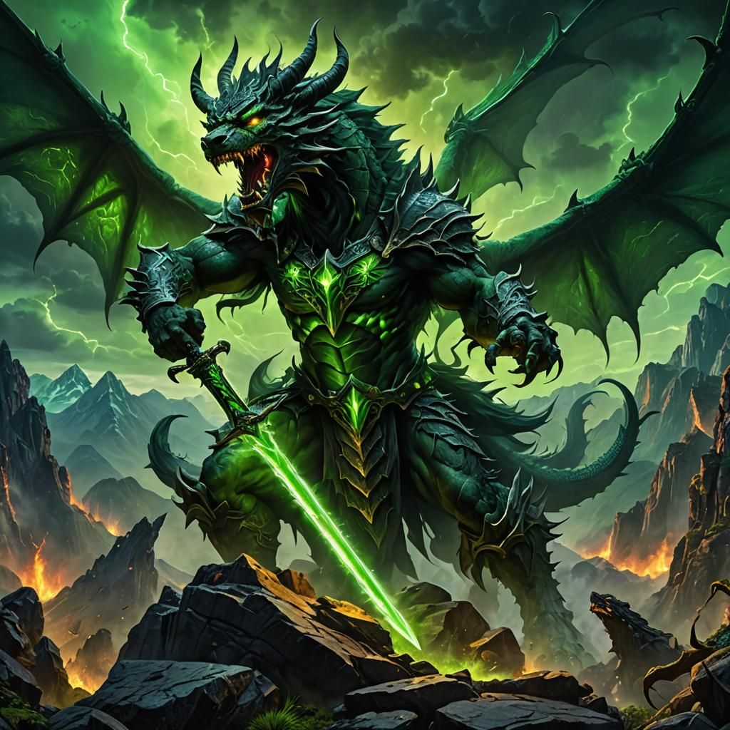 Royal Demon with Green Neon Light, Fantasy Art