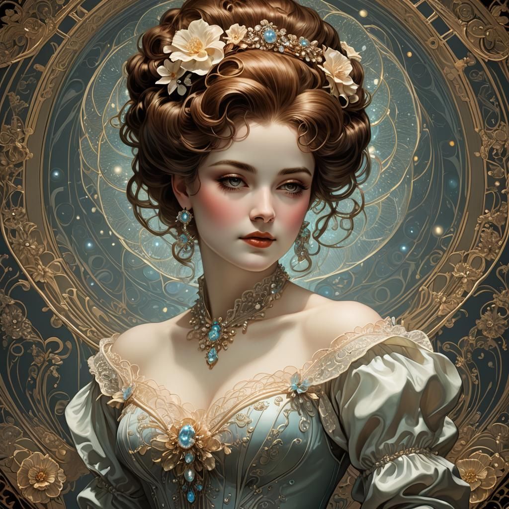 Luminous Gibson Girl Portrait in Bioluminescent Style