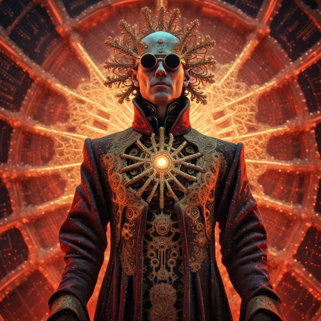 Steampunk Visionary in Golden Snowflake Robe Ignites the Nig...