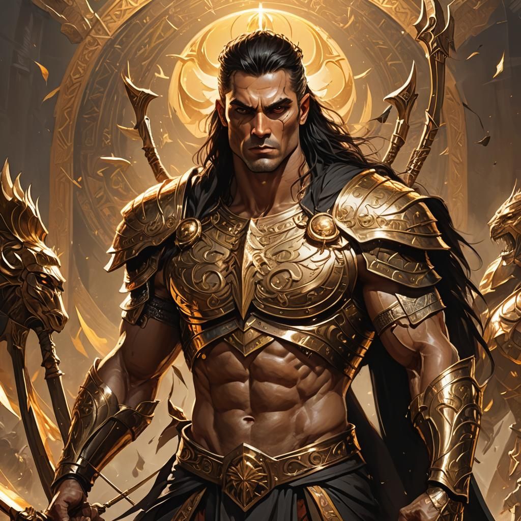 Divine Warrior in Golden Armor Concept Art