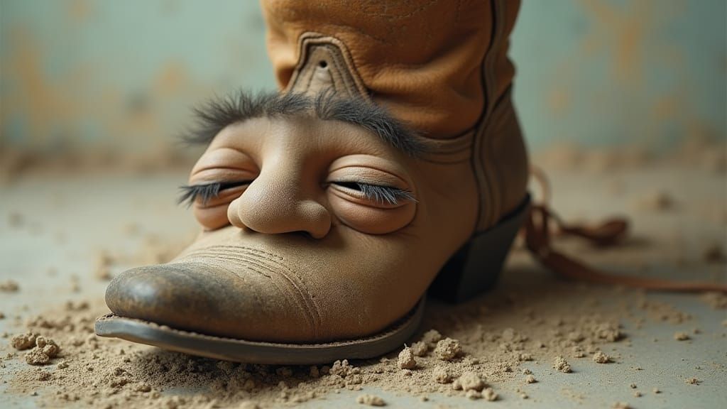 Surreal Cowboy Boot With Sleepy Face